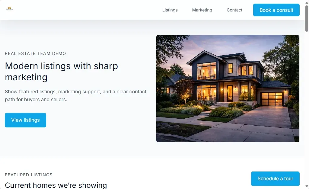 Desktop screenshot of the realtor demo homepage