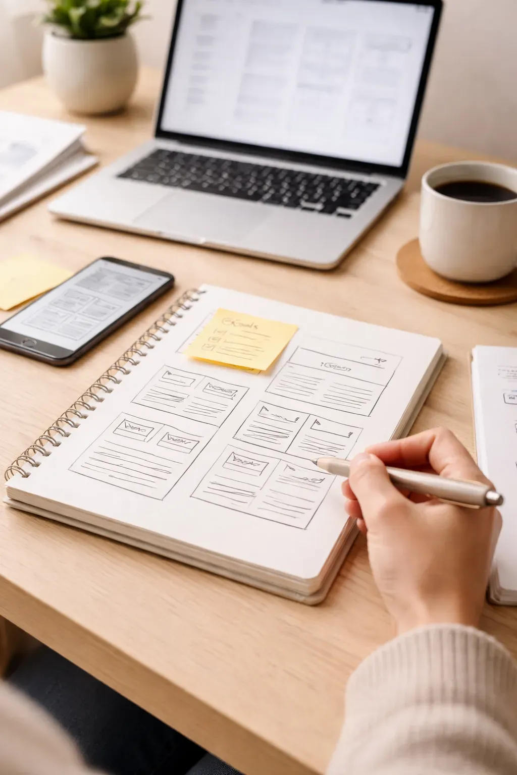 Planning notes and calendar used during a project kickoff